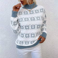 Half High Neck Christmas Snowflake Sweater Blouse